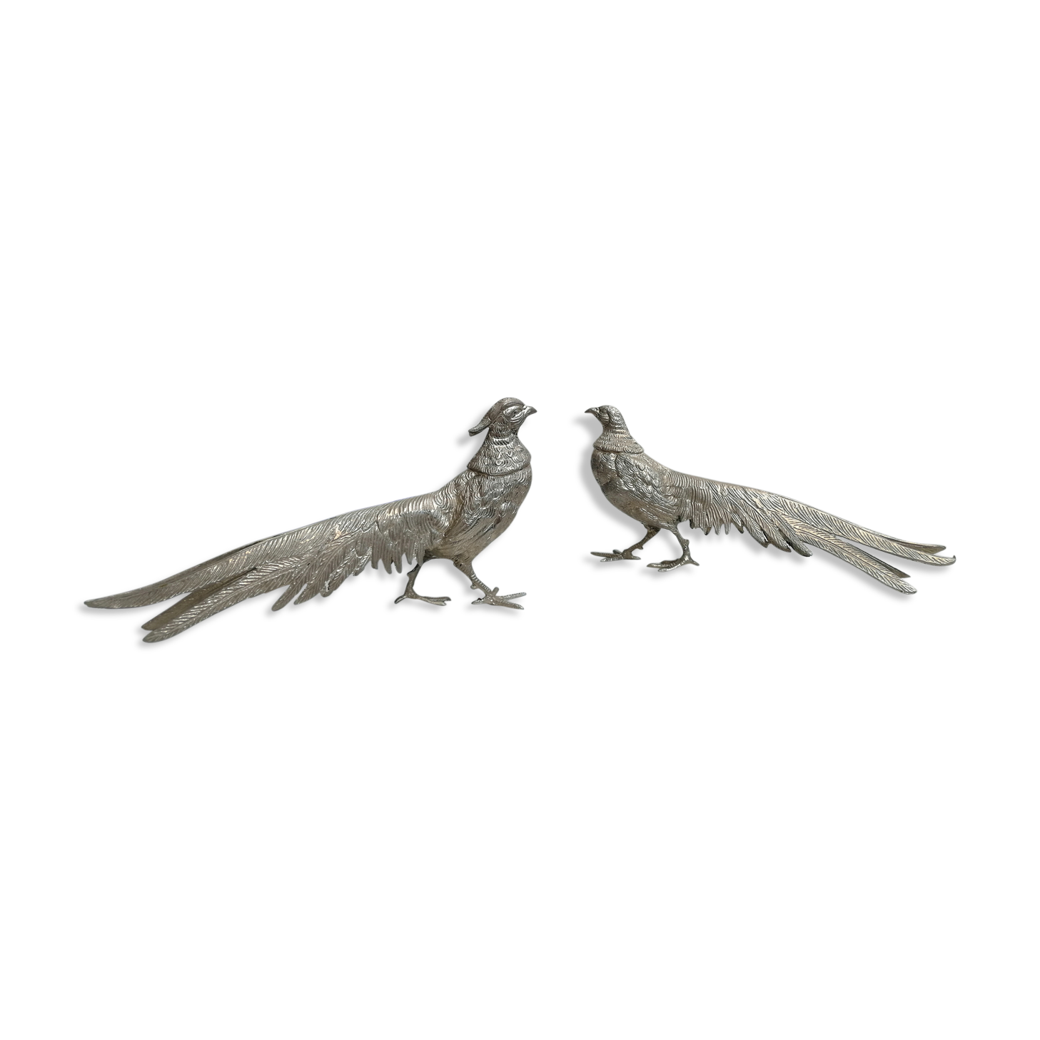 Couple of silver metal pheasants