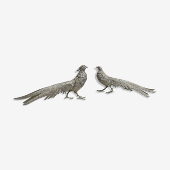 Couple of silver metal pheasants
