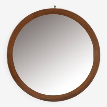 VINTAGE 60'S ROUND WALL MIRROR IN WOOD ITALIAN DESIGN