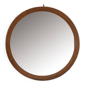 VINTAGE 60'S ROUND WALL MIRROR IN WOOD ITALIAN DESIGN