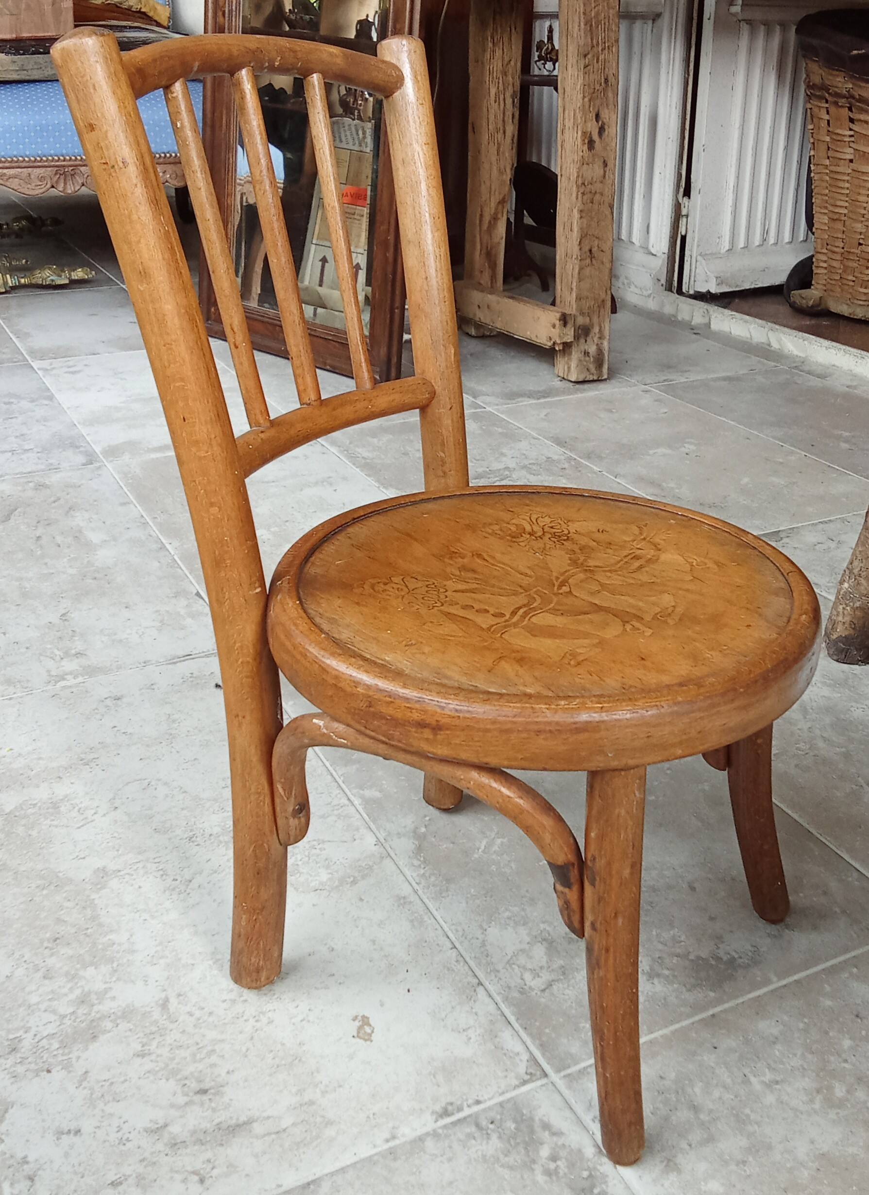 Old small Fischel children's chair with Pierrot decor