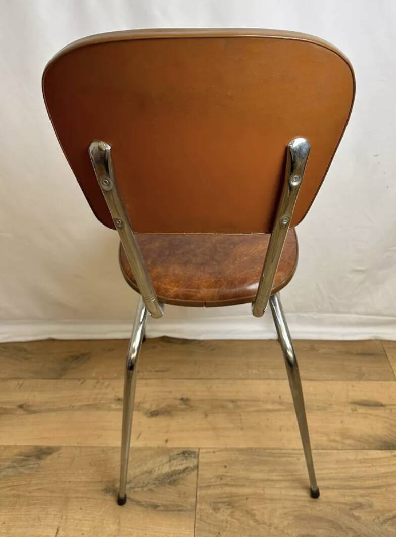 4 chairs in brown skai and chrome metal bases from the 60s