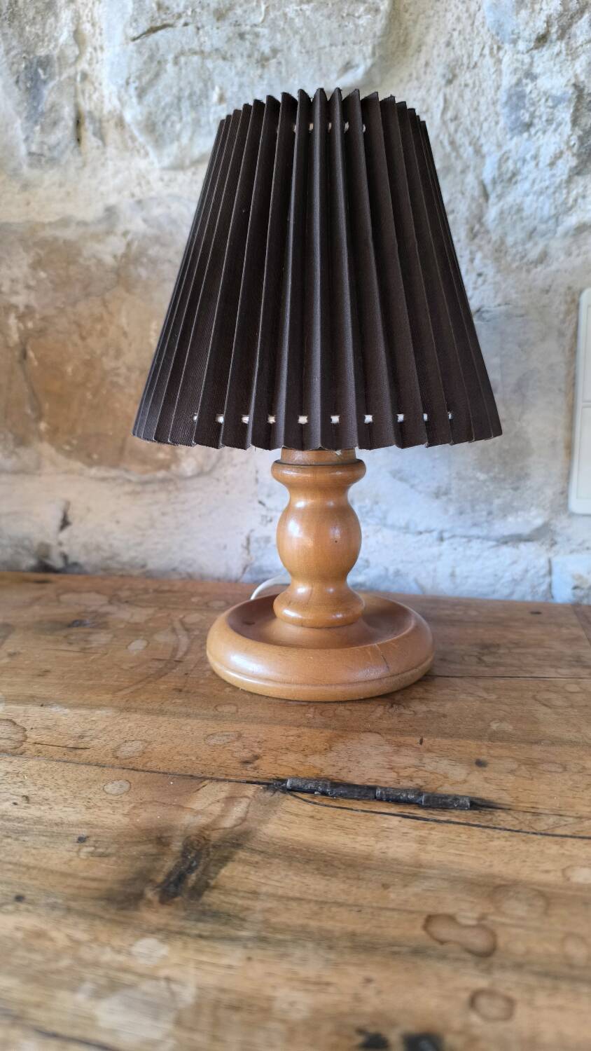 Turned wood table lamp
