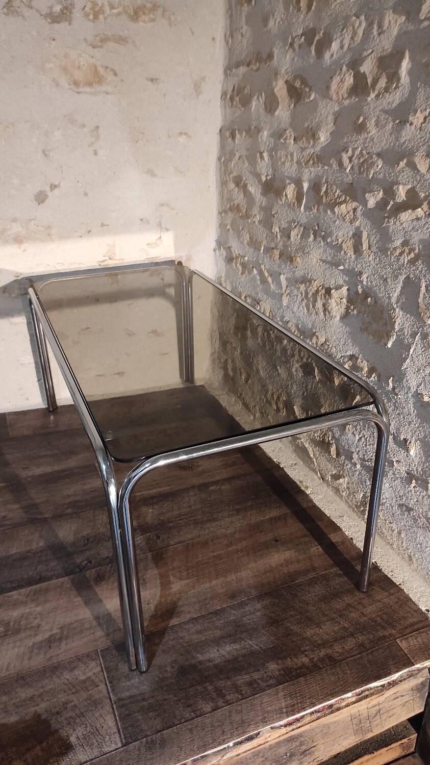 70's smoked tubular table