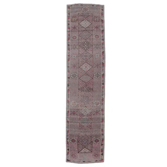 Vintage natural Turkish hand-knotted runner 86x350