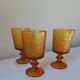 3 textured amber stemmed glasses. Vintage.