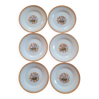 6 Montereau earthenware dessert plates - Floral decoration, circa 1950