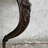 Console victorienne en demi-lune en métal brun avec plateau en marbre blanc veiné