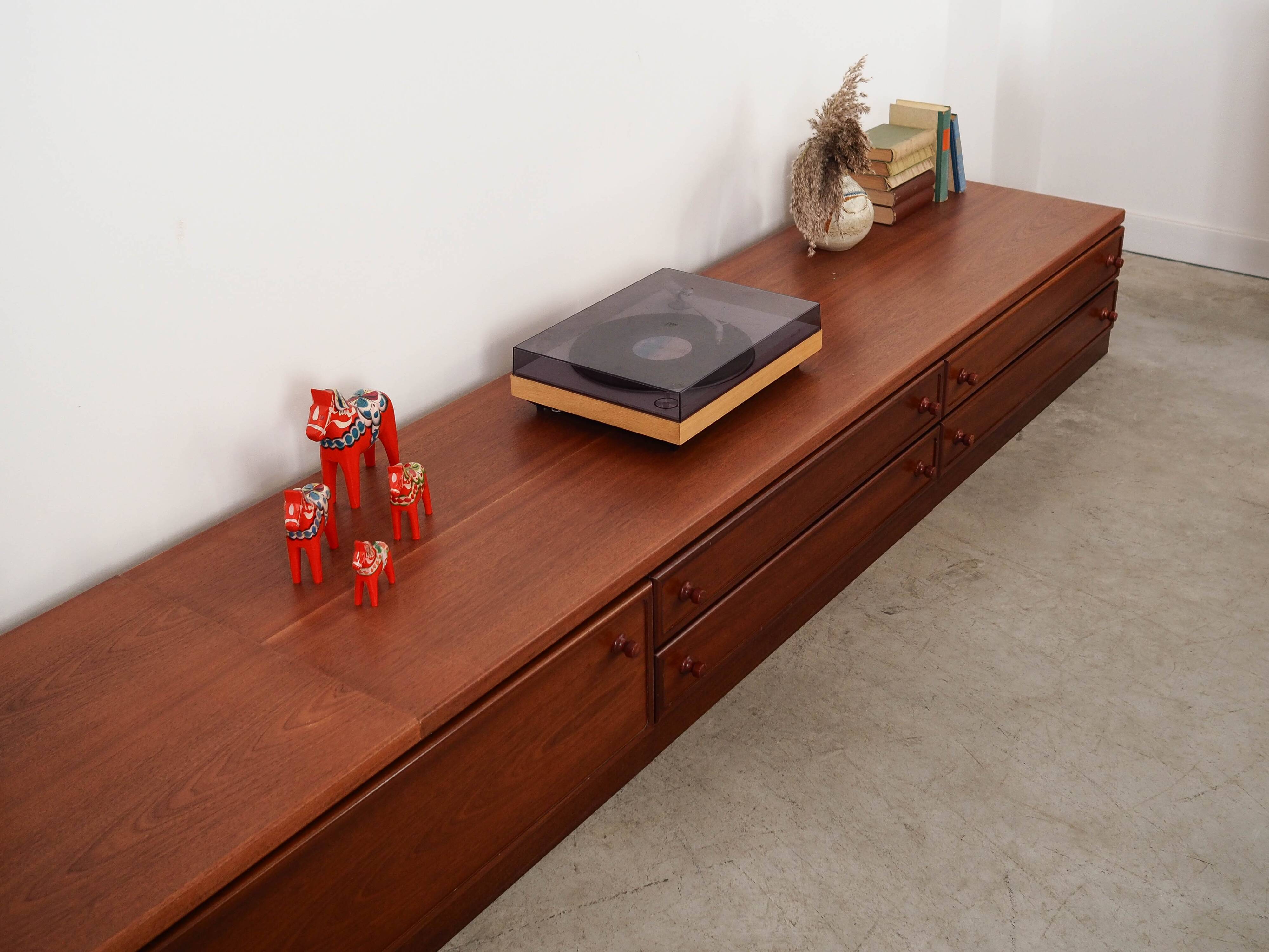 Low mahogany furniture, Danish design, 1970s, made in Denmark.
