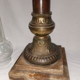 Large old oil lamp, removable from its marble column foot. 88 cm