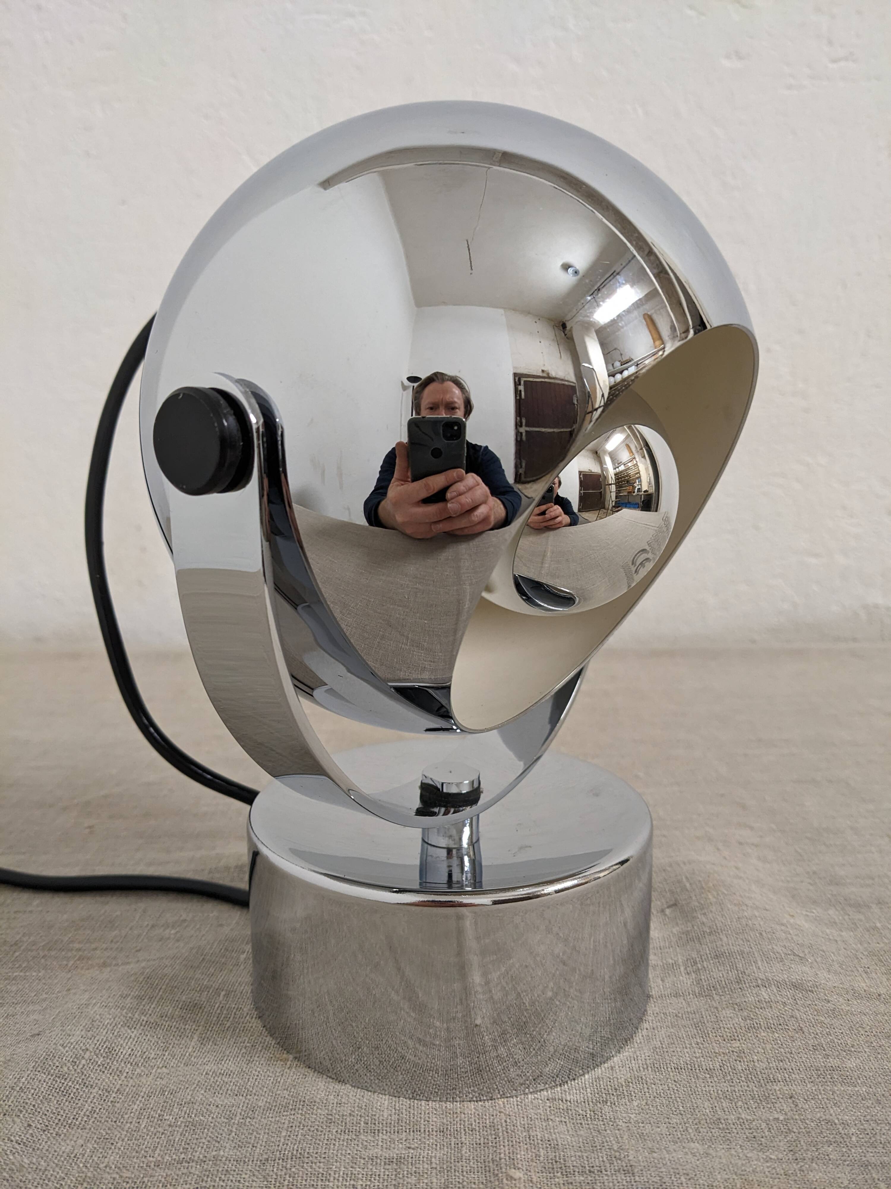 Eye ball lamp or wall light, chrome, space age, France circa 1970.