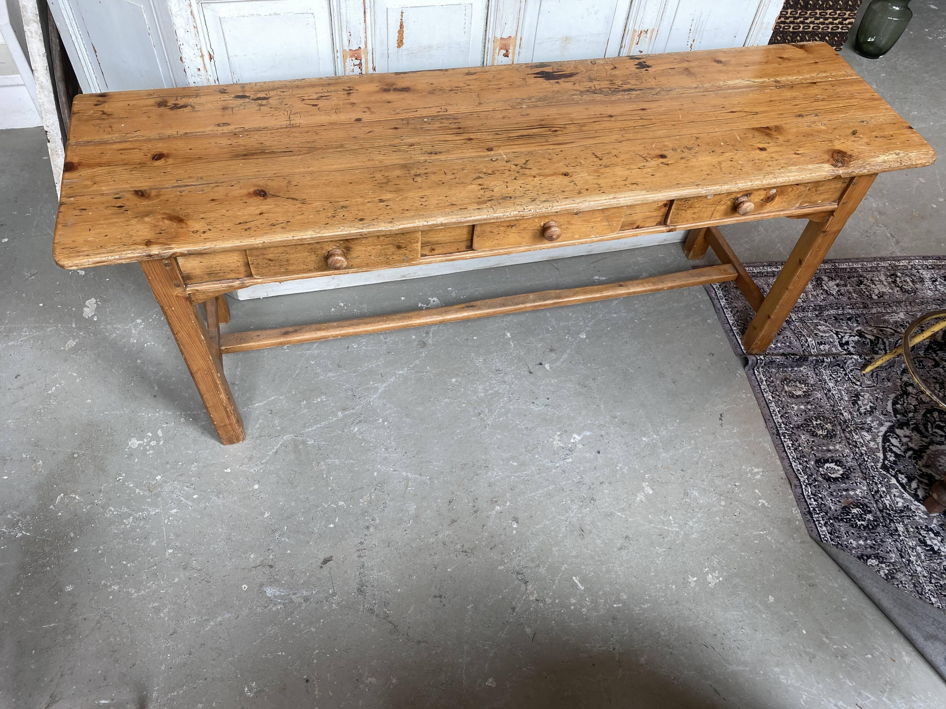 French old wooden sidetable with 3 drawers