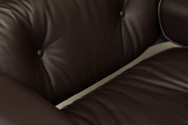 Fauteuil Eames XL et repose-pieds en palissandre de Santos avec cuir chocolat.