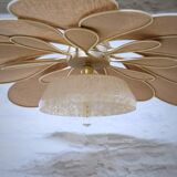 Suspension glass globe of Clichy and linen and rattan petals