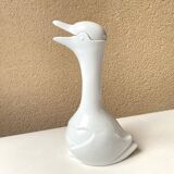 Carafe animalière grande oie in vintage white porcelain 80s