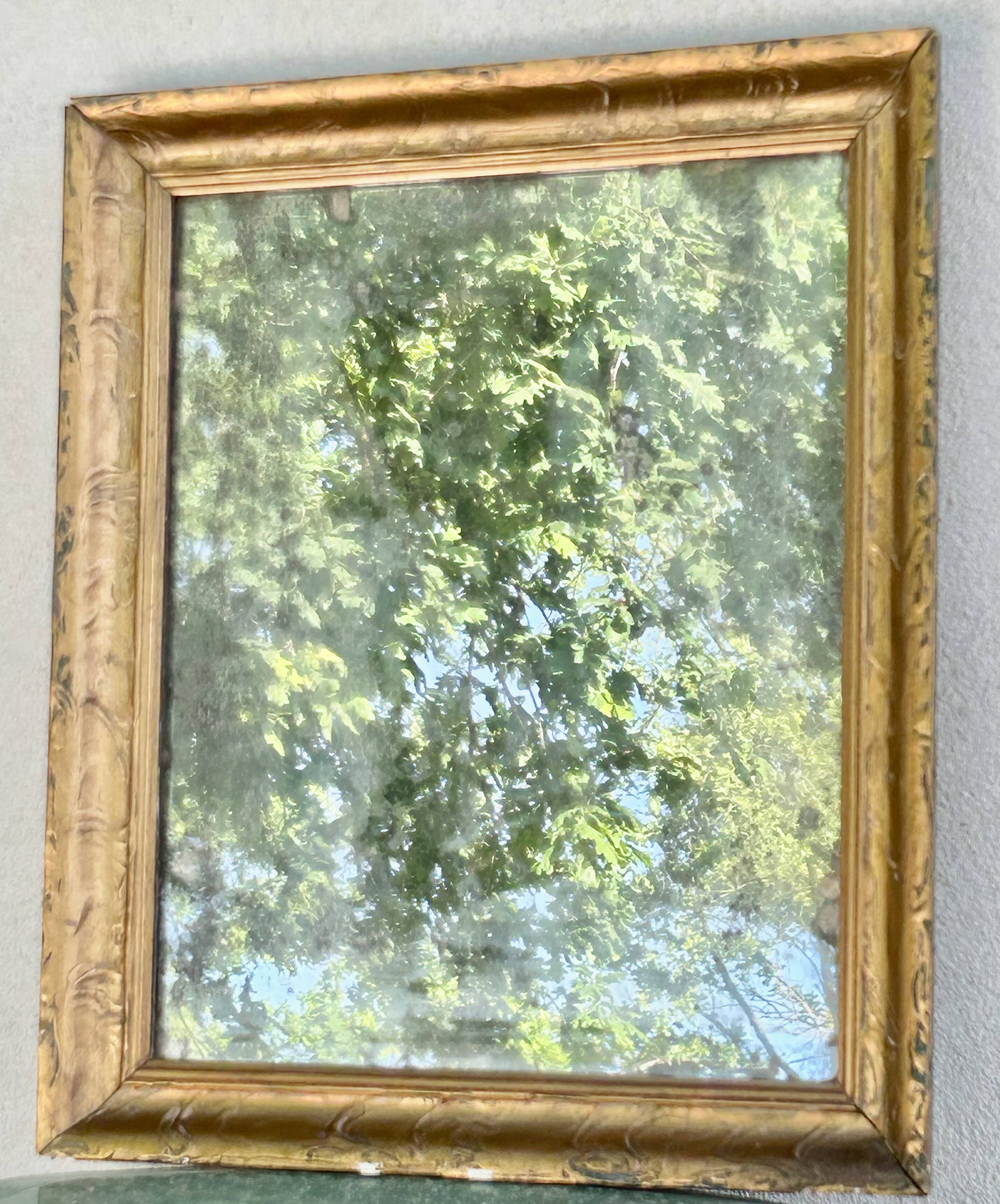 antique moulded wood and gilded stucco mirror - de-mercurised mirror sold in the e