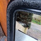 Black arched mirror with period and Napoleon III style patterns - mercury ice