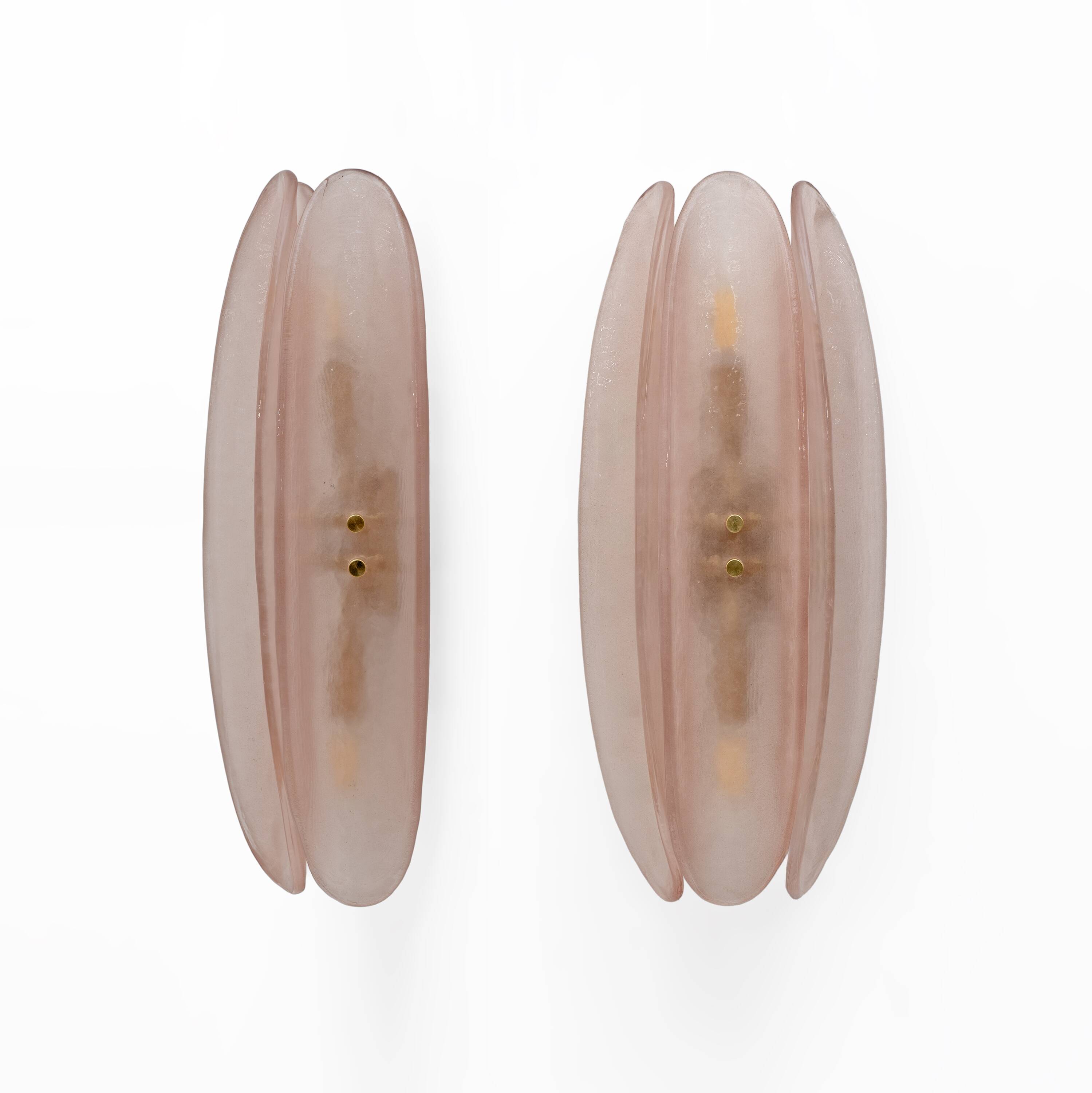 Pair of Fontana Arte Style Mid-century Modern Pink Murano Glass Sconces