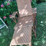 Chaise longue transat en rotin et cannage 1900