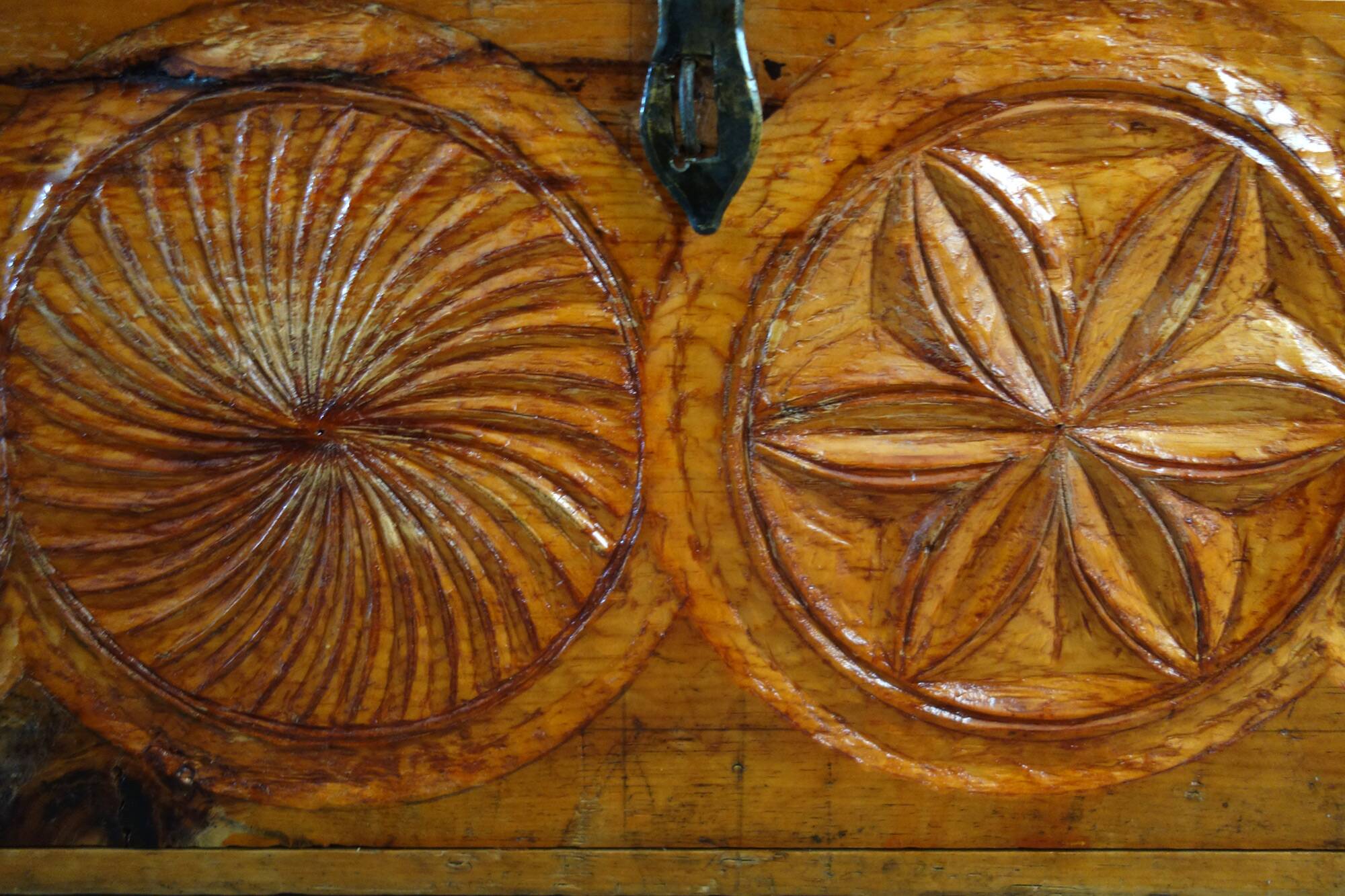 Old carved pine chest, Hautes Alpes folk art