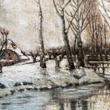Huile sur toile signée, paysage de neige
