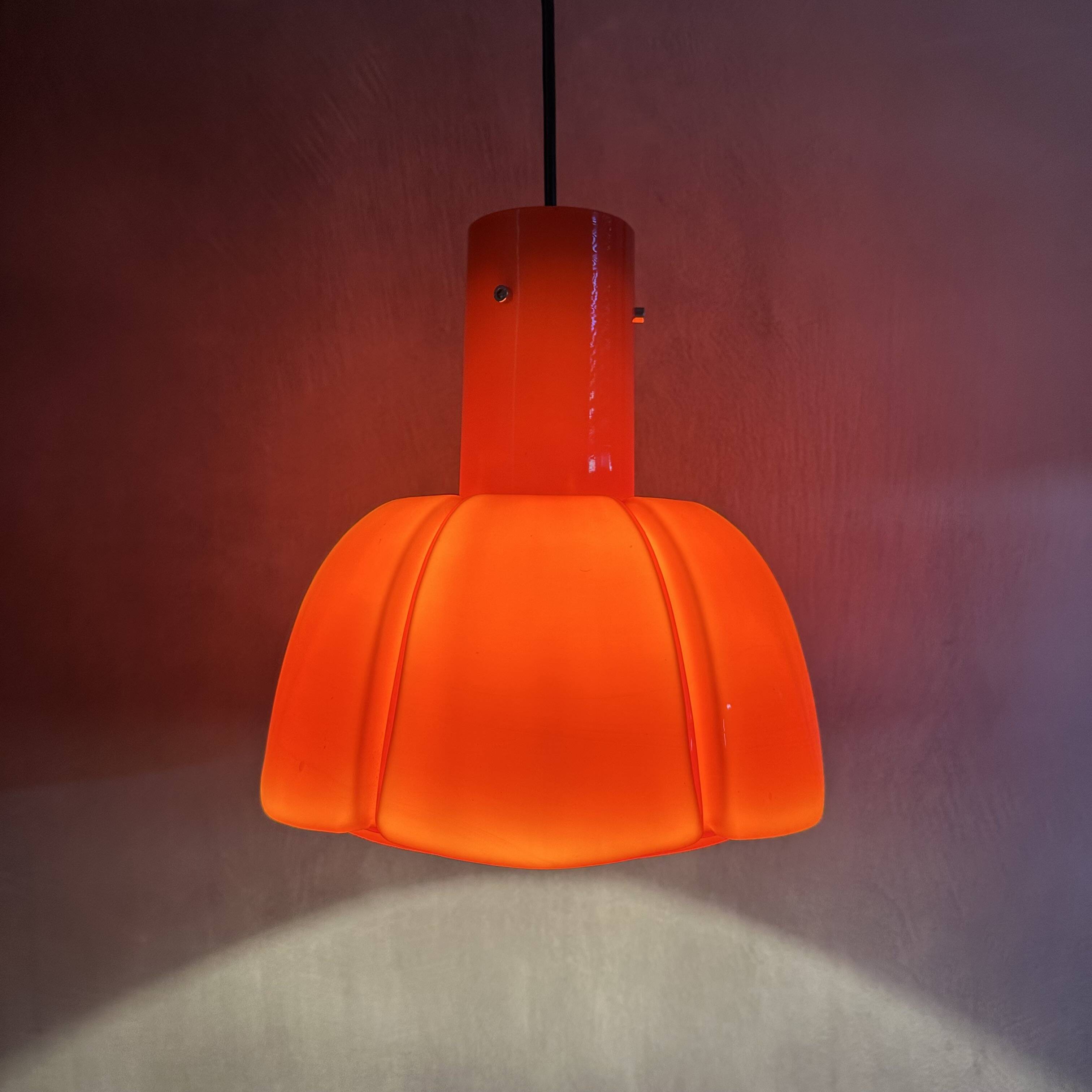 Pendant lamp Glashütte Limburg orange, Mid Century