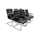 Set of 6 Black leather Thonet chairs