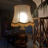 Vintage wooden lamp with fringed shade