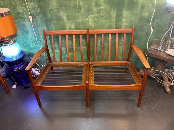 Banquette vintage scandinave 2 places jaune moutarde