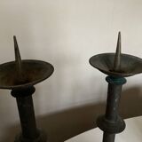 Pair of XXXL bastide candlesticks in patinated metal