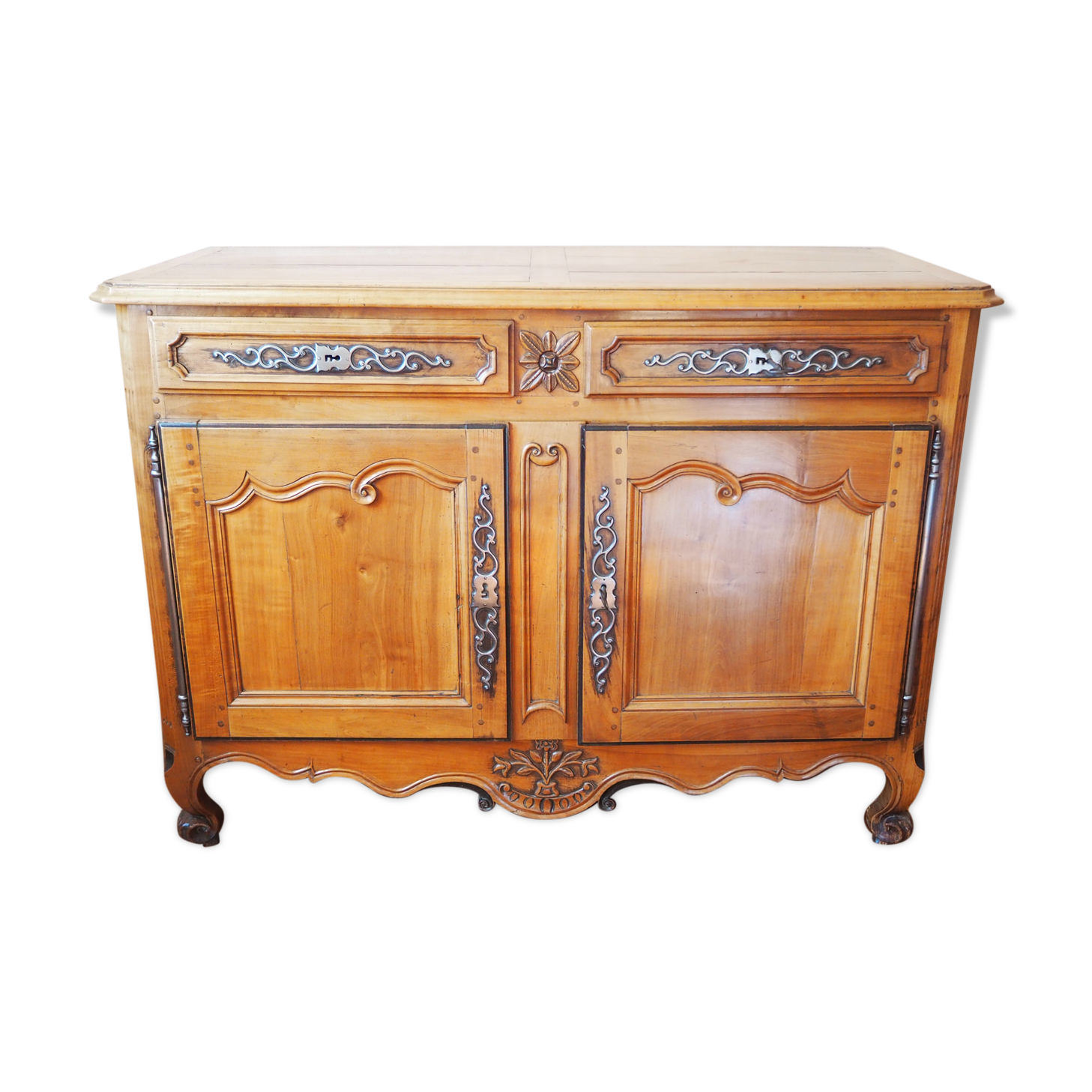 Old Louis XV low buffet in solid wood, cherry