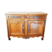 Buffet bas Louis XV ancien en bois massif, merisier