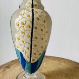 Glass and enamel vase with art deco flower decoration signed Mazoyer