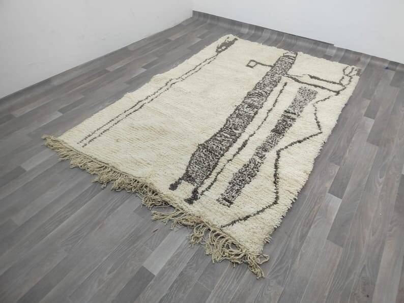 Traditional handmade natural wool Berber rug 2/3 m