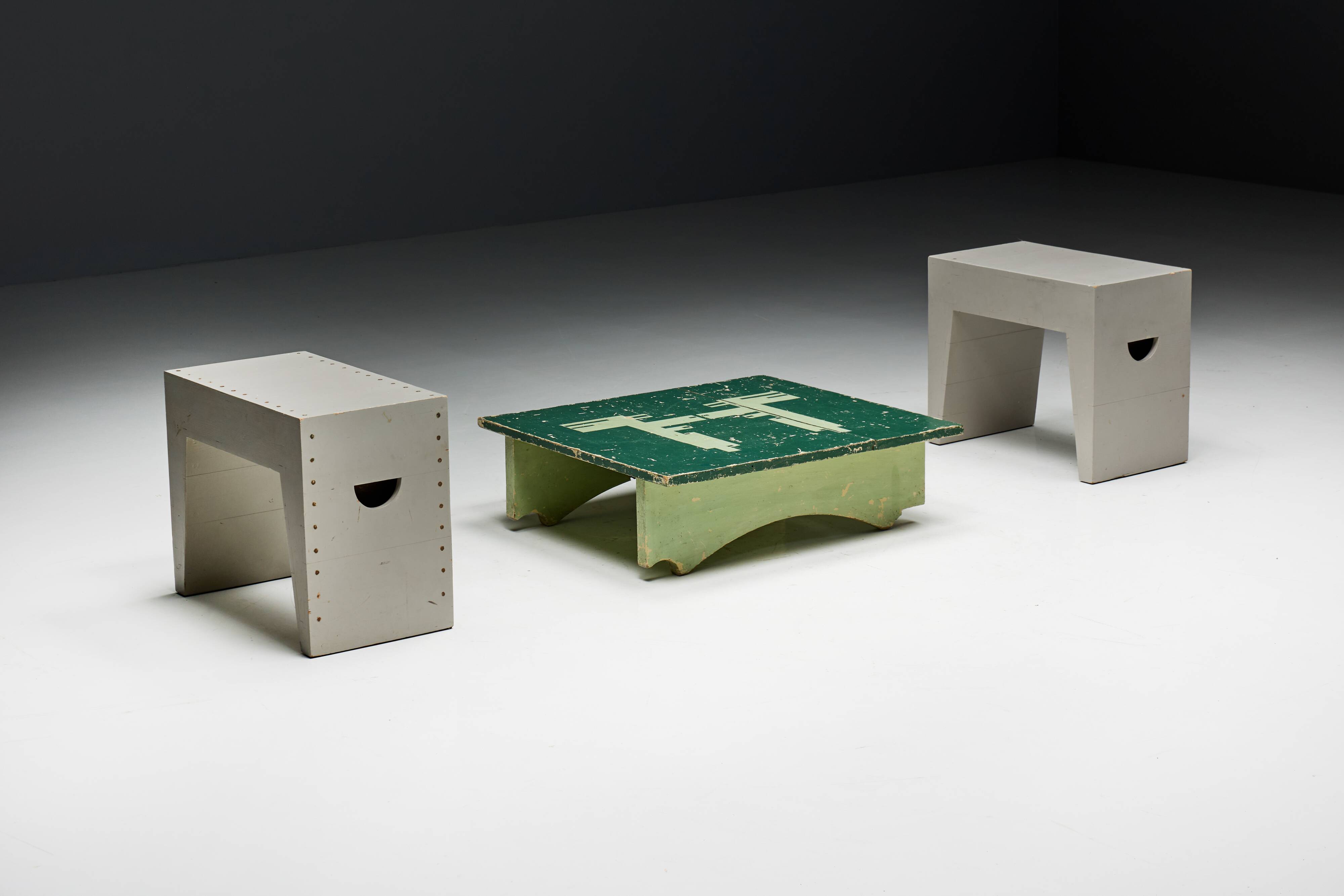 Green Art Populaire Side Table, France, 19th Century