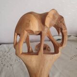 Couverts de service n bois sculpté art populaire vintage