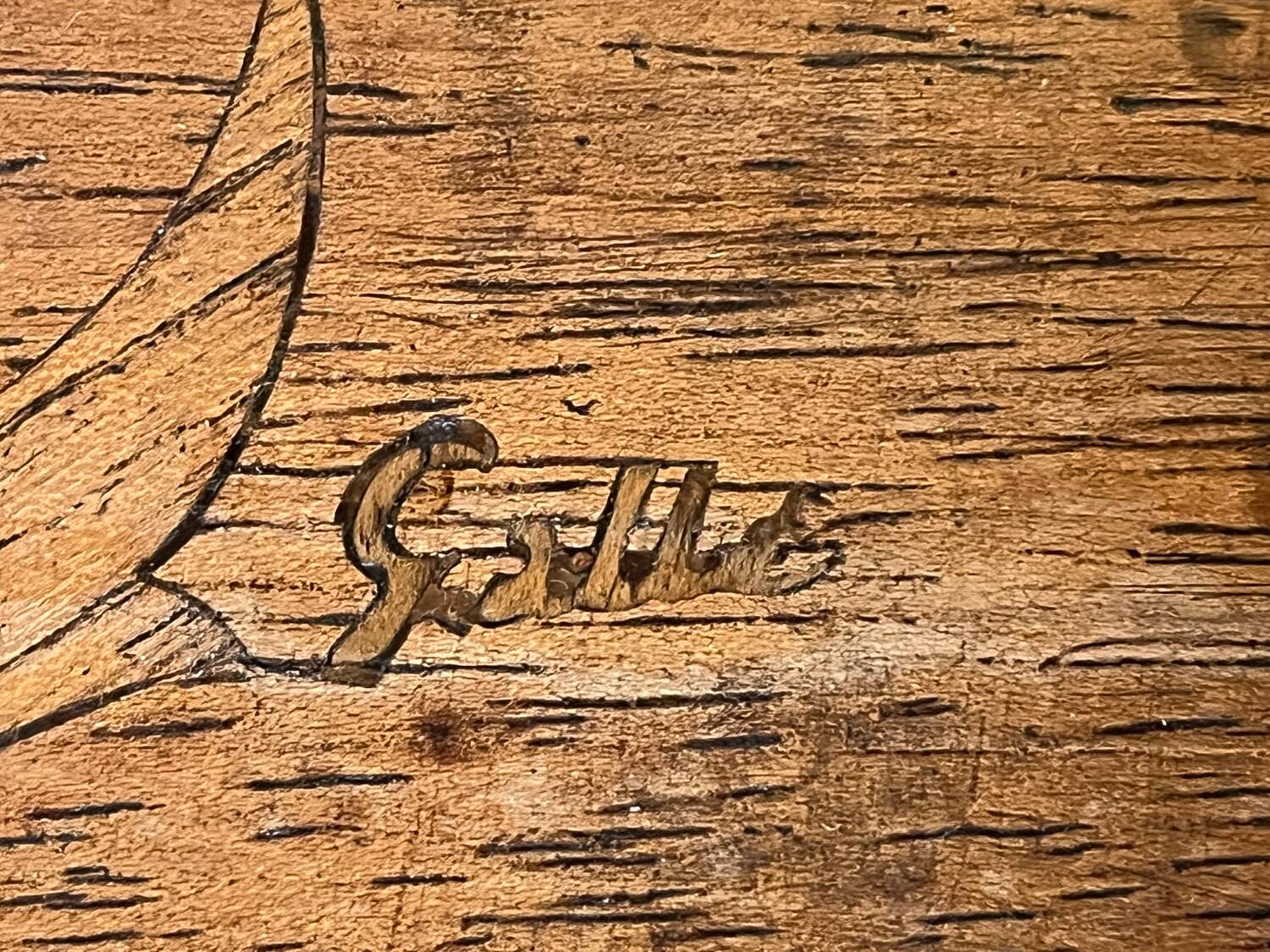 Antique wooden tray with marquetry signed Gallé