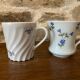 Set of 2 Istanbul and LImoges porcelain cups decorated with small blue flowers