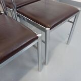 Set of 6 vintage chairs from the 70s in chrome metal and brown faux leather.