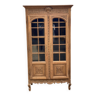 Vitrine art déco parisienne rénovée en chêne massif brut 112cm
