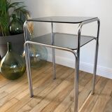 Side table in chrome and smoked glass 70s