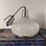 Vintage pendant light in white and silver opaline