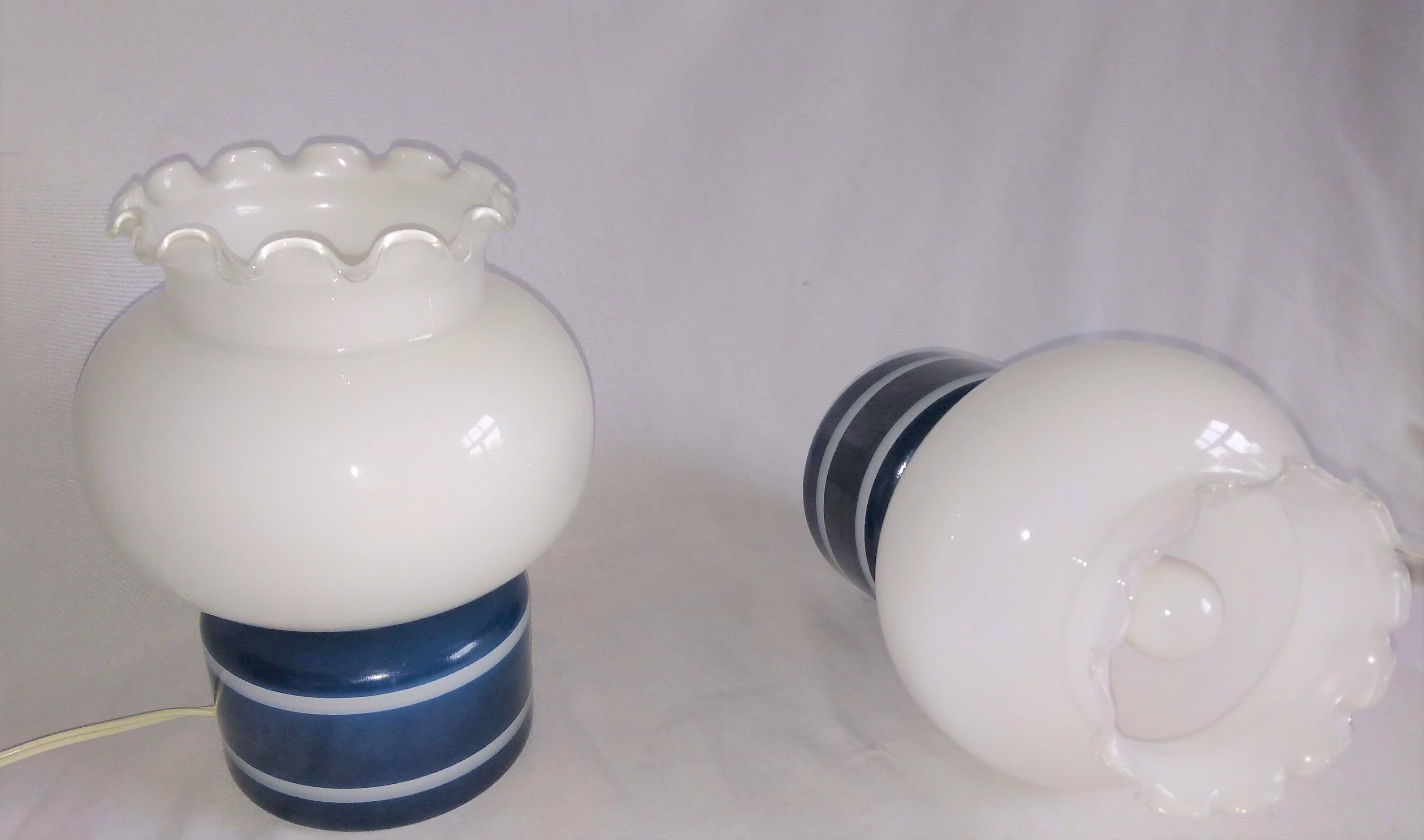 Pair of duck blue and white opaline lamps