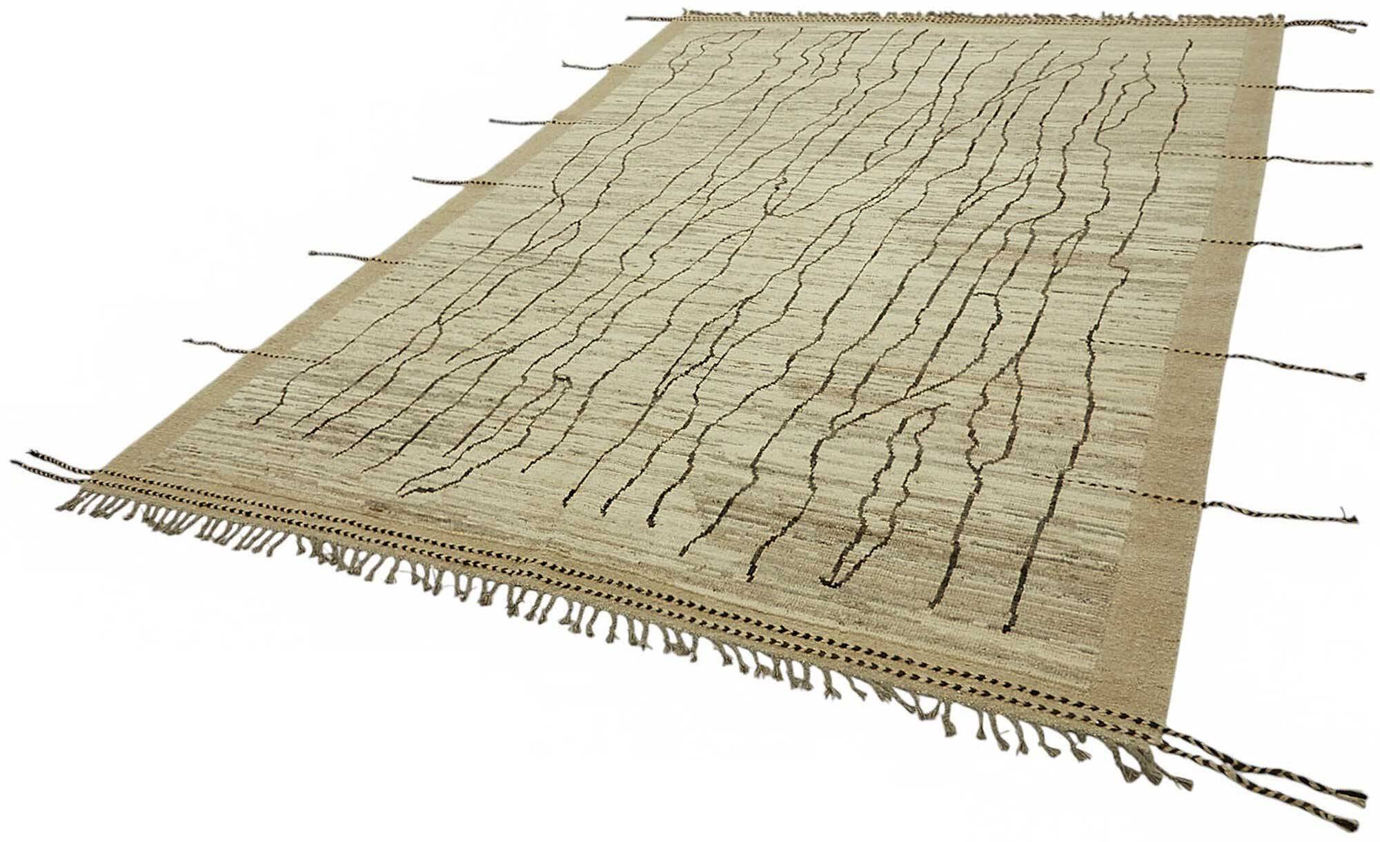 Tapis décoratif tribal fait main en laine beige 222 cm x 303 cm