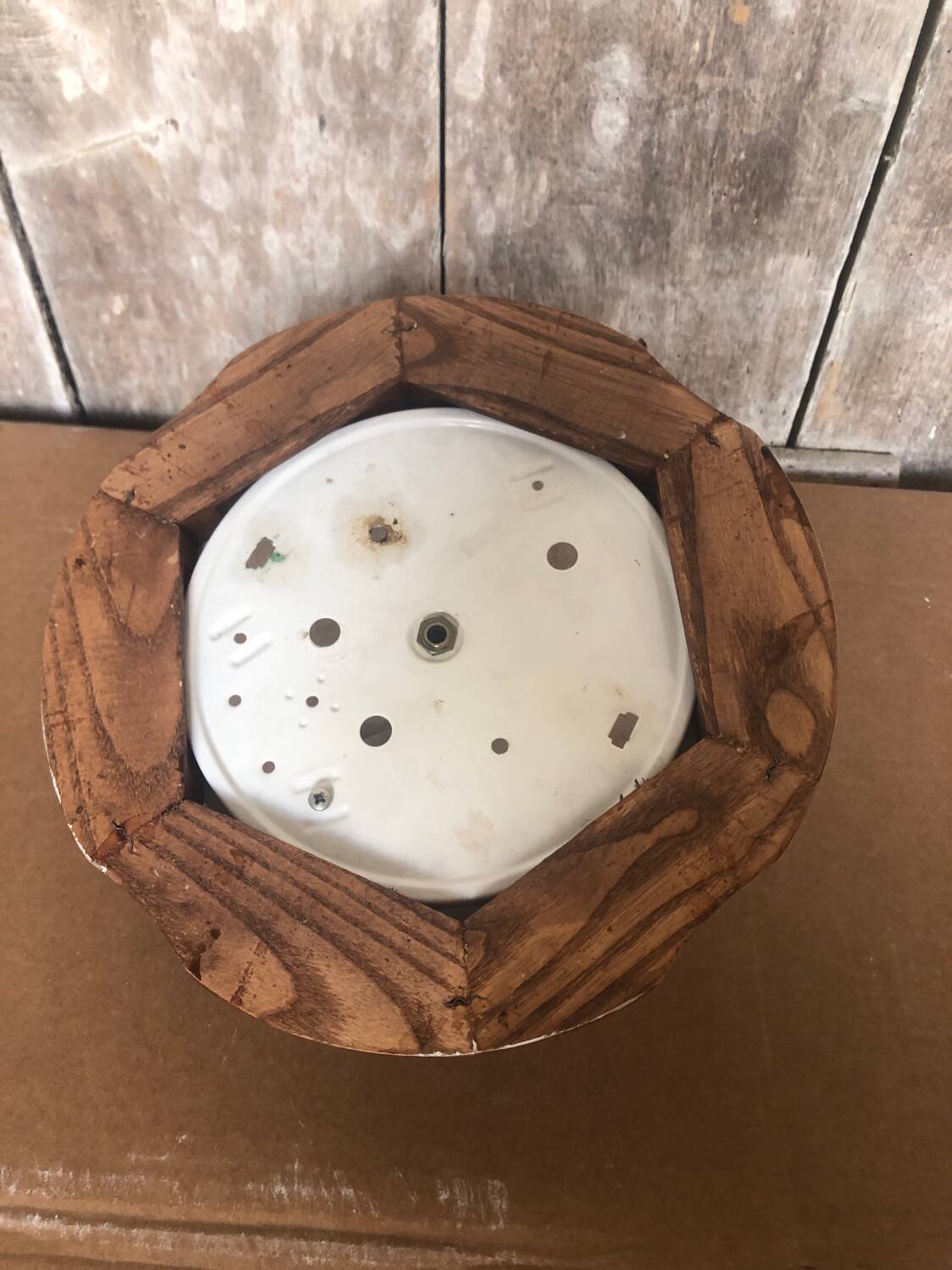Old Bubble Glass Ceiling Light + Vintage Wood Contour #A705