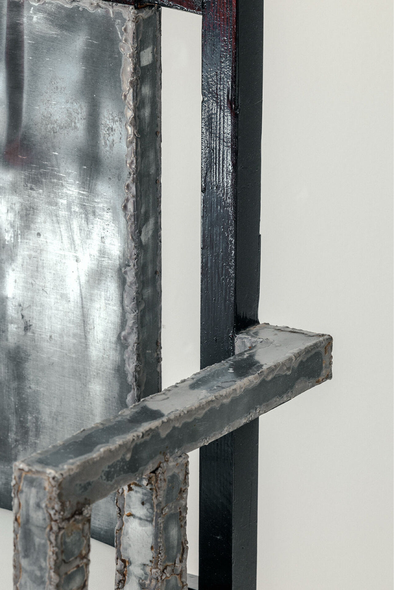 Postmodern Throne Chair in Black Lacquered Wood, Iron Sh