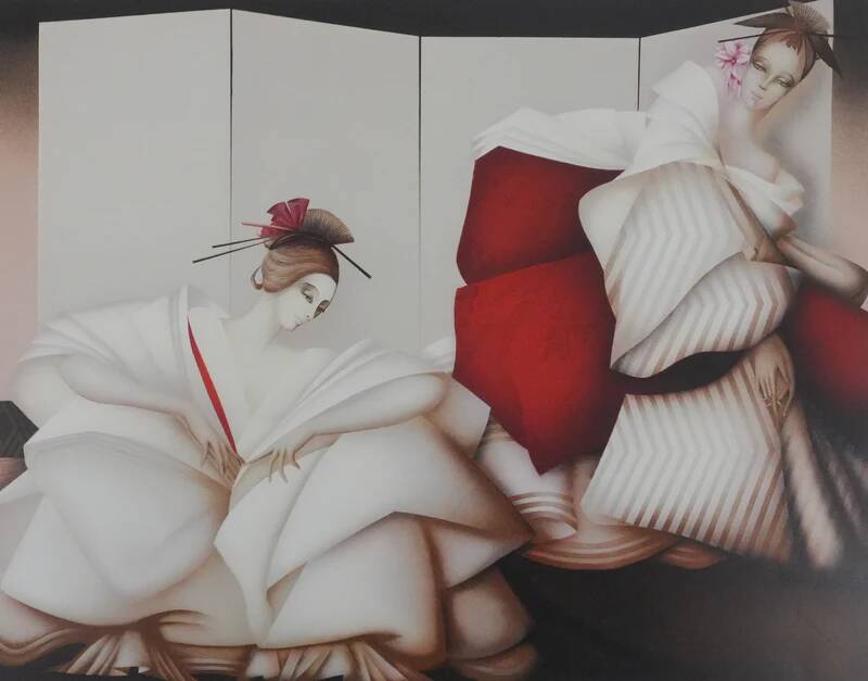 Philippe Augé: Women in white dresses, original signed lithograph