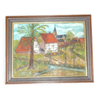 vintage limburg painting * framed landscape oil painting * rustic country