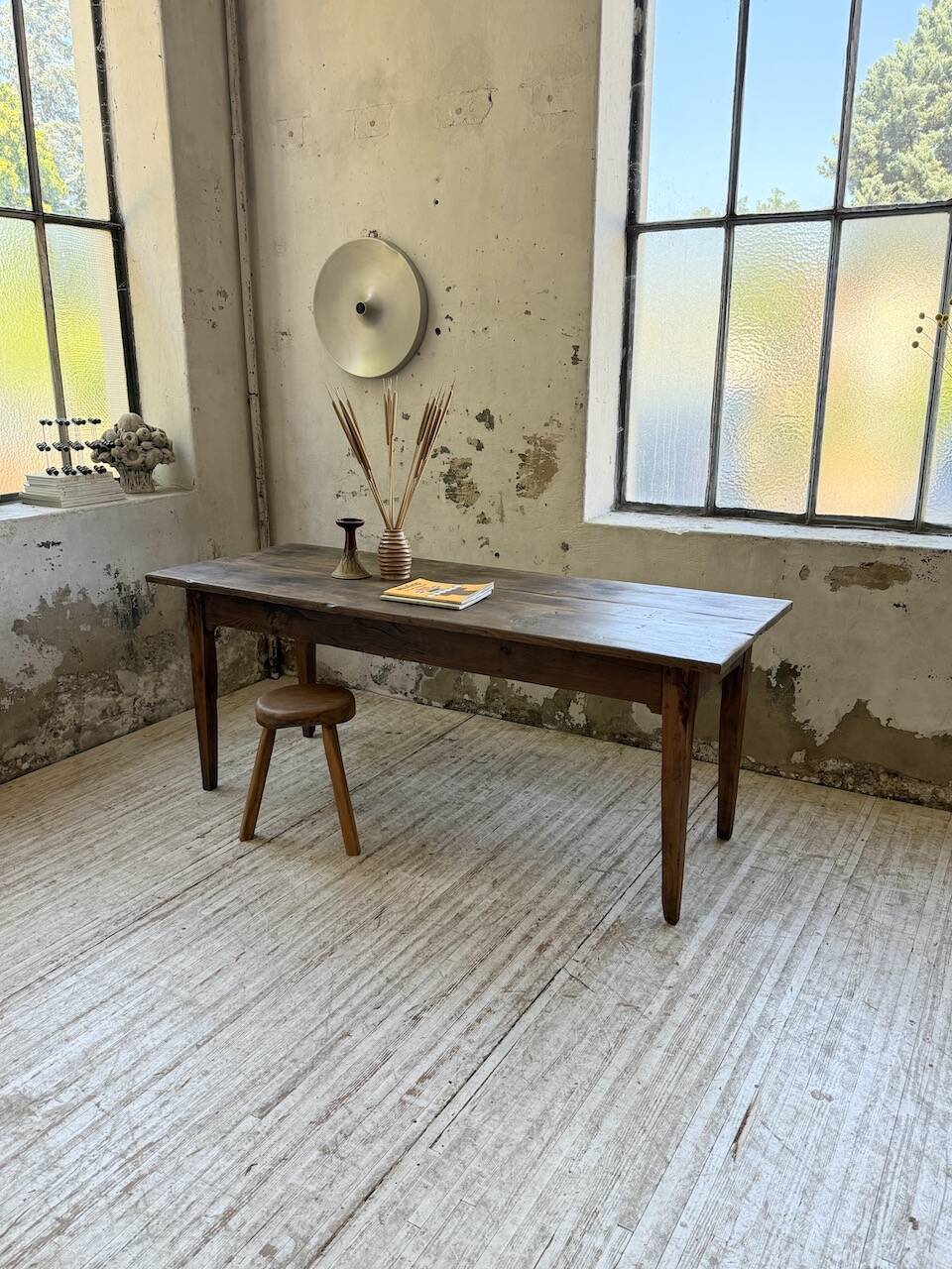 1950s oak farmhouse table with spindle legs