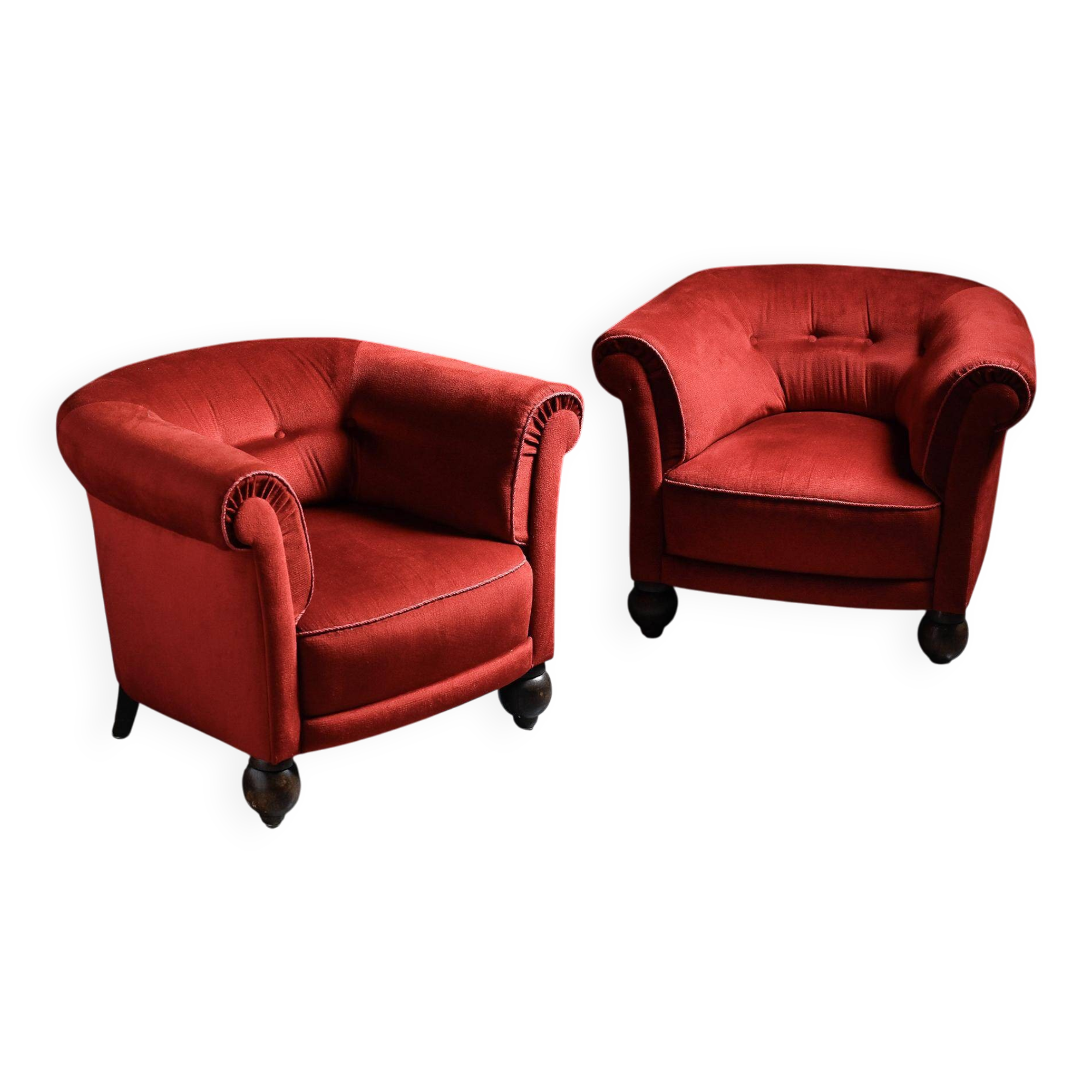 Paire de fauteuils en velours rouge, travail Art Déco, France, années 1920